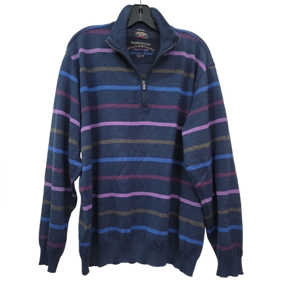 Paul and shark knitted Stripe Half zip Long-Sleeve Wool Sweater